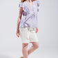 Cotton tank top with ruffle sleeves in lilac