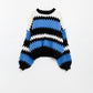 Q2 cozy blue white and black zig zag sweater