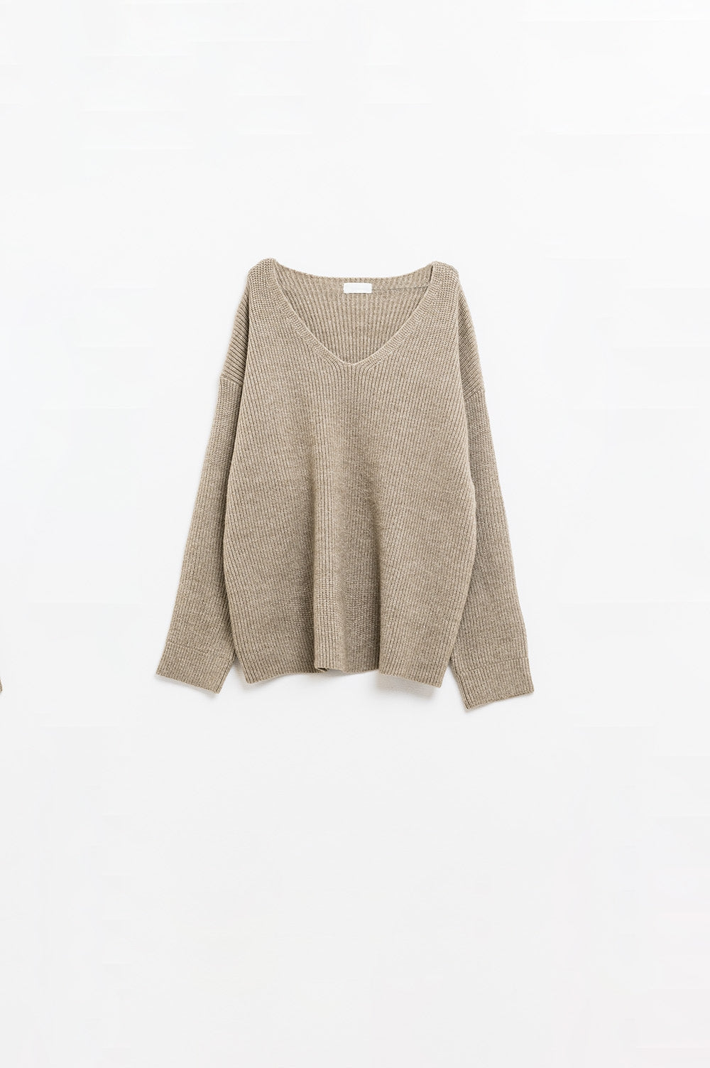 Q2 Cozy Oversized Beige V-Neck Sweater