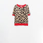 cozy panther print sweater shirt with red edges