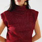 Q2 Cozy turtleneck sleeveless sweater in burgundy