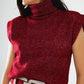 Cozy turtleneck sleeveless sweater in burgundy