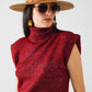 Cozy turtleneck sleeveless sweater in burgundy