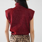 Cozy turtleneck sleeveless sweater in burgundy