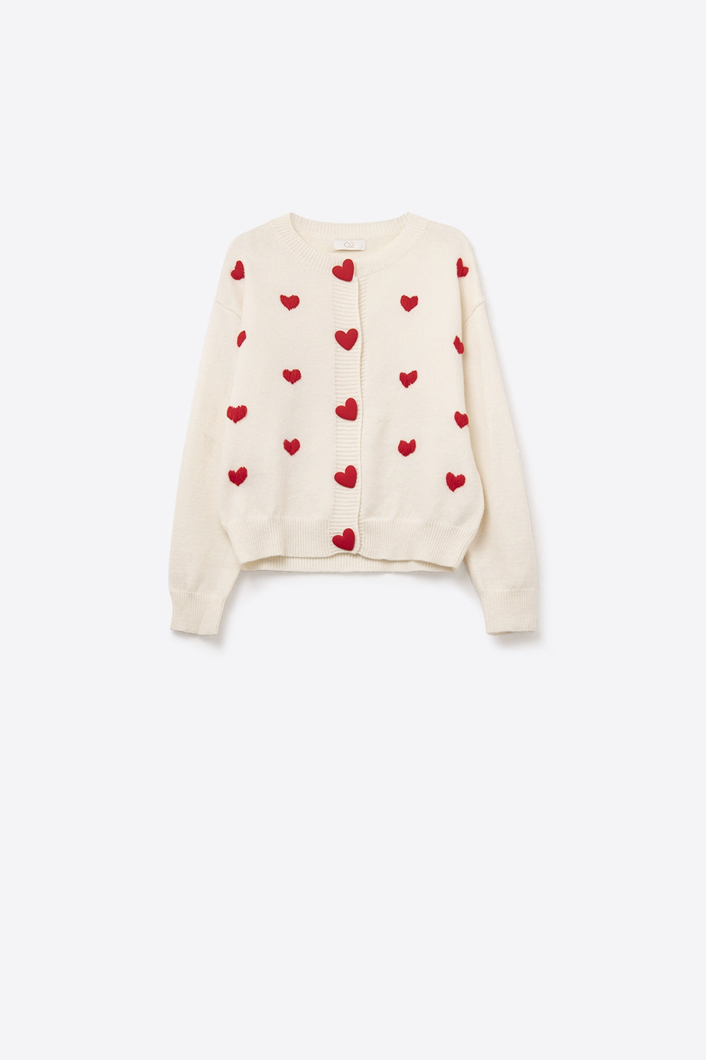 Cozy White Cardigan with Red Hearts