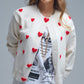 Cozy White Cardigan with Red Hearts