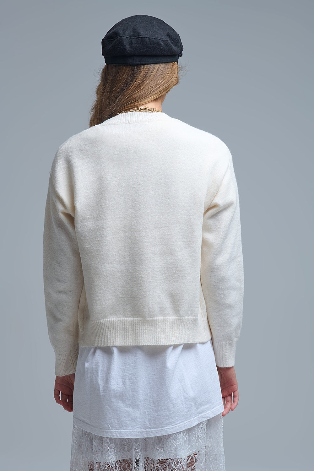 Cozy White Cardigan with Red Hearts