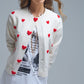 Q2 Cozy White Cardigan with Red Hearts