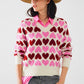 Q2 Cozy White Sweater With Pink Hearts