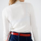 Cream basic ribbed sweater with high neck