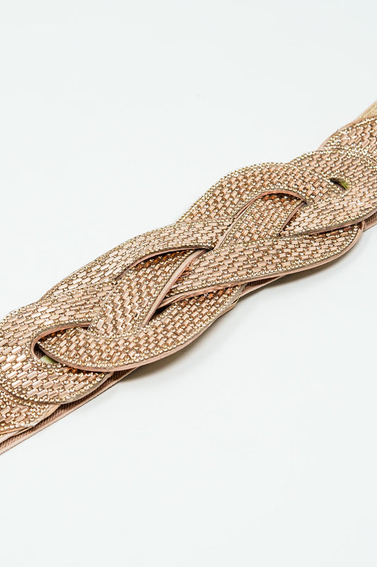 Cream Belt With Rose Gold Woven Detail