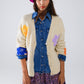 Q2 Cream Cardigan With EMbroidered Flowers