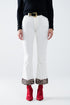 Q2 Cream Corduroy flare pants with leopard print at the bottom