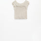 Cream Croched Short Sleeve Sweater With Boat Neck