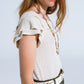 Cream Croched Short Sleeve Sweater With Boat Neck