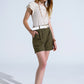 Cream Croched Short Sleeve Sweater With Boat Neck