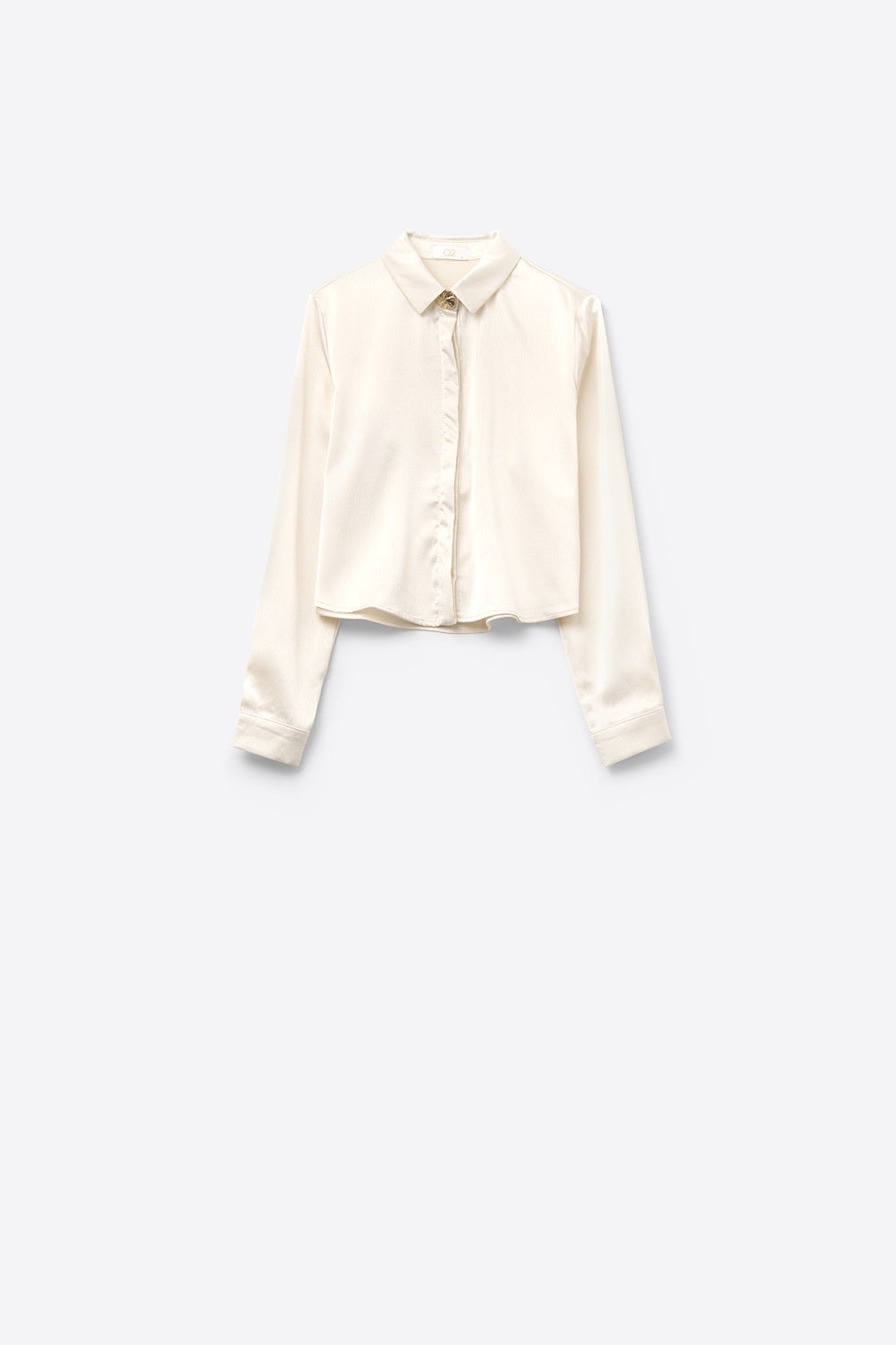 Q2 Cream cropped textured satin shirt