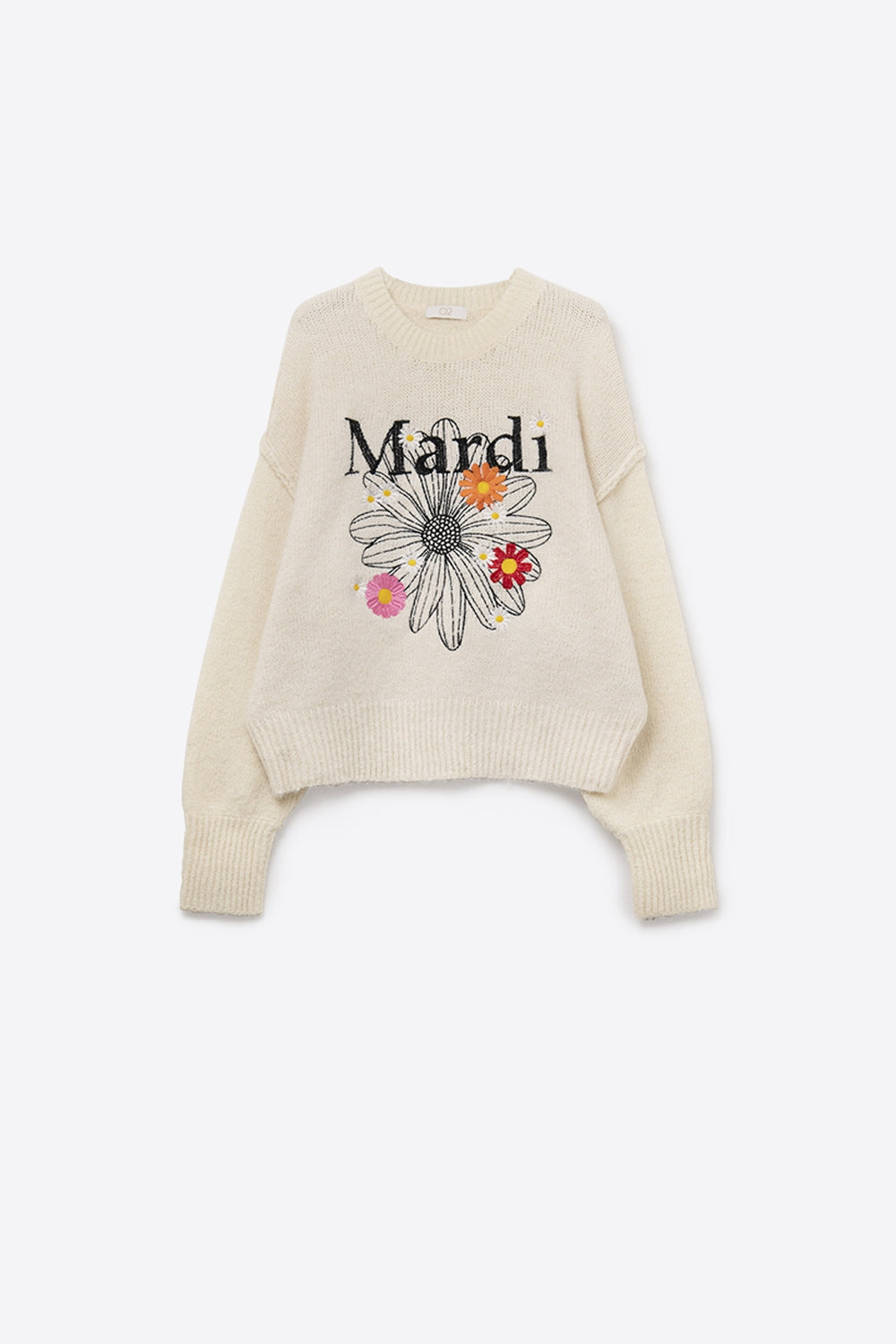 Cream Embroidered Mardi Sweater With Flowers