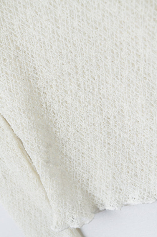 cream flared long sleeve t-shirt in lace fabric