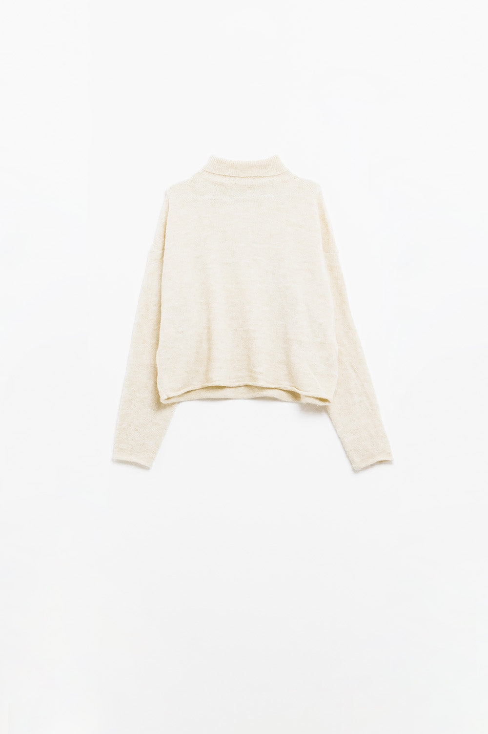 cream fluffy high neck relax fit sweater