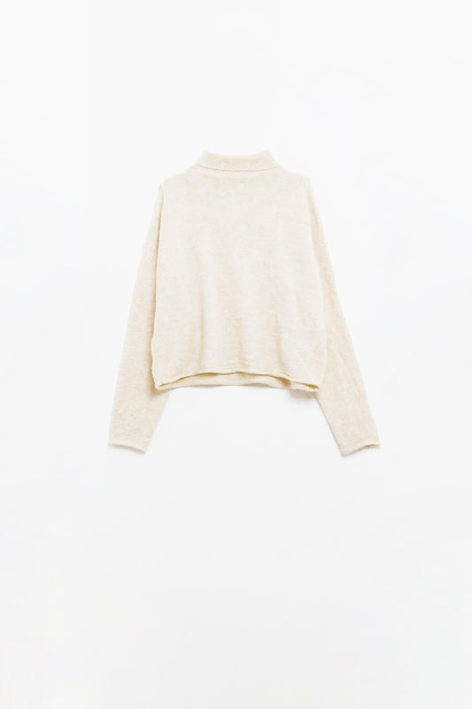 cream fluffy high neck relax fit sweater