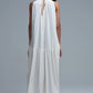 Cream Halter Neck Maxi Dress With Seam Detailing