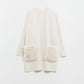 cream High quality knitted maxi cardigan with fur pockets