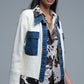 Q2 Cream Knitted Cardigan With Blue Denim Details
