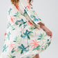 Q2 Cream Open Kimono with Beach Print in Midi Length