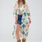 Cream Open Kimono with Beach Print in Midi Length