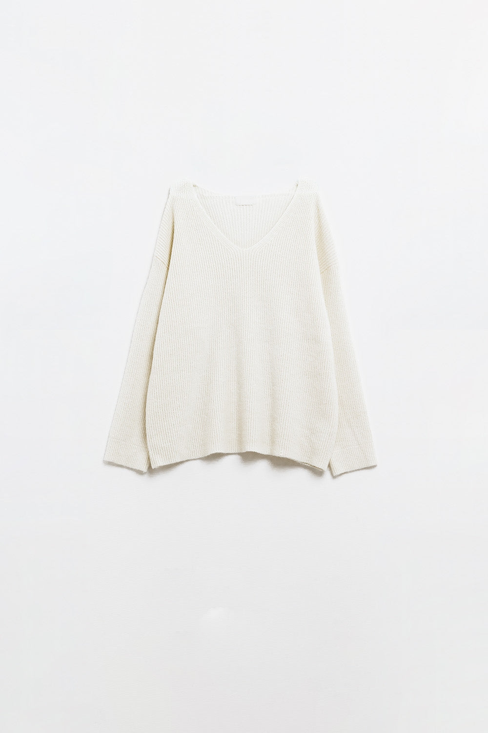 cream oversized knit sweater with V neck