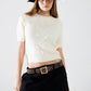 Cream short sleeve sequin sweater