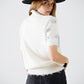 Cream short sleeve sweater with sequin embellishment