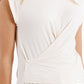 Cream short-sleeved top crossed at the bottom front