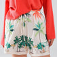 Cream Shorts with Beach Print and Elastic Waist