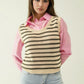 Q2 Cream sleeveless knit top with khaki stripes