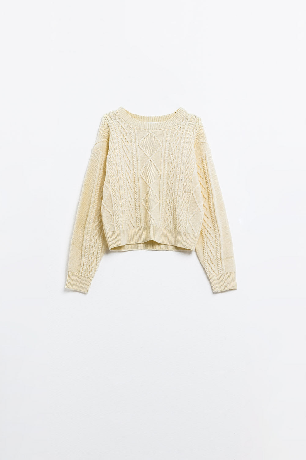 Cream soft knit sweater with cable pattern