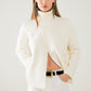 Q2 Cream soft knit turtleneck sweater with front slit