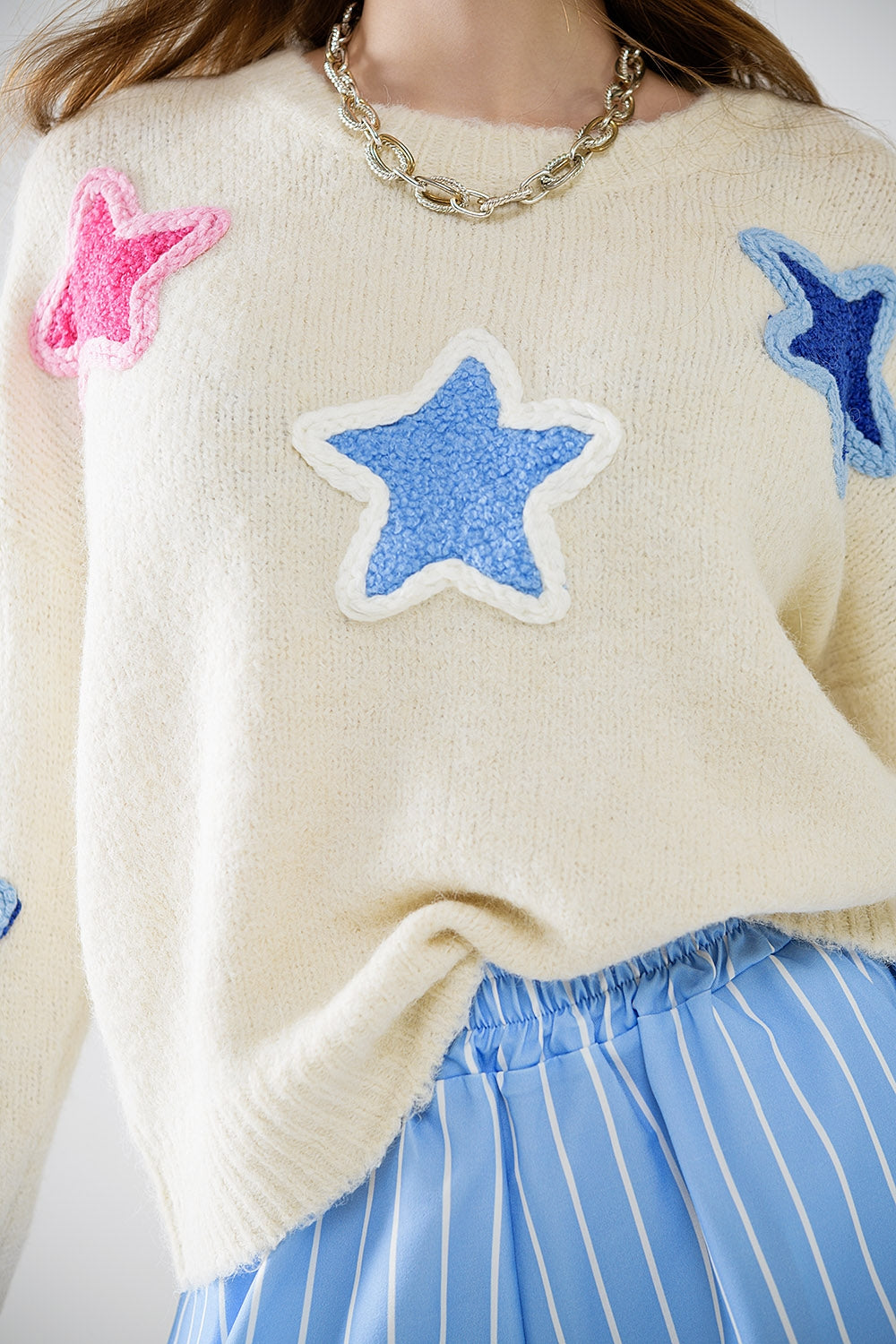 Cream Sweater With Embroidered Stars