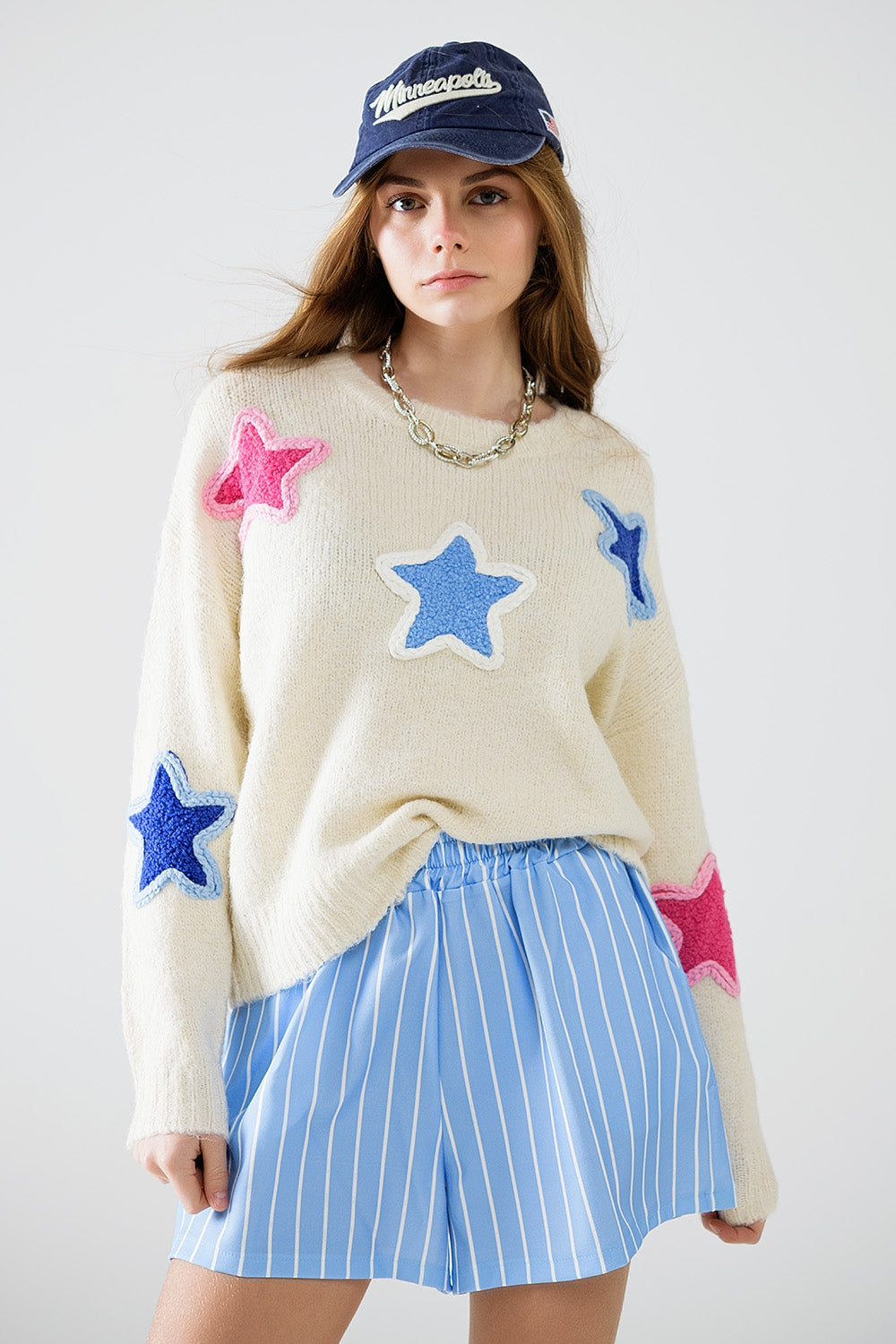 Cream Sweater With Embroidered Stars