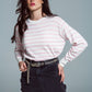 Q2 Crew Neck Basic Stripe Sweater in pink