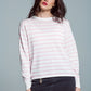 Crew Neck Basic Stripe Sweater in pink