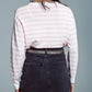 Crew Neck Basic Stripe Sweater in pink