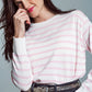 Crew Neck Basic Stripe Sweater in pink