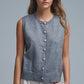 Q2 Crew Neck Metallic Button knitted Vest In Grey