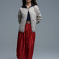 Crew Neck Striped Cardigan With Embroidered Fruits in Beige