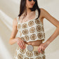 Q2 Crochet Crop Top With Circle Pattern in Beige