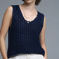 Crochet Cropped Vest in Navy With sequins Thread
