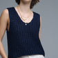 Q2 Crochet Cropped Vest in Navy With sequins Thread