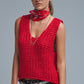 Q2 Crochet Cropped Vest in Red With sequins Thread